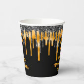 Oranje zwart glitter druppels gelukkig halloween papieren bekers (Links)