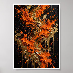 Oranje Zwart Goud Vuur Abstracte Kunstprint Poster