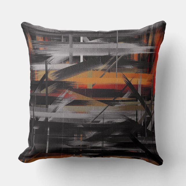 Oranje zwart grijs Abstract schilderen Kussen (Voorkant)