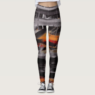 Oranje zwart grijs Abstract schilderen Leggings