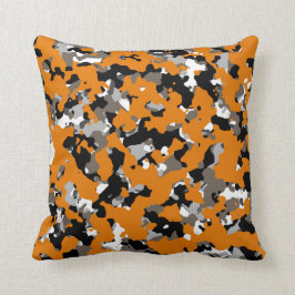 Oranje Zwart Grijs Tan Camouflage Camo Print Kussen