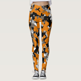 Oranje Zwart Grijs Tan Camouflage Camo Print Leggings