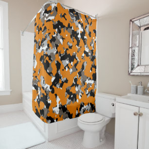 Oranje Zwart Grijs Taupe Camouflage Camo Print Douchegordijn