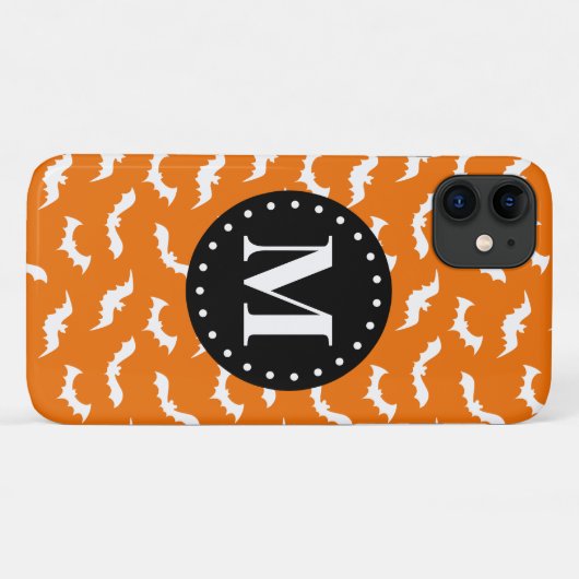 Oranje zwart Halloween Bat Pattern Monogram Case-Mate iPhone Case (Achterkant (horizontaal))