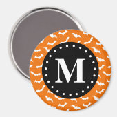 Oranje zwart Halloween Bat Pattern Monogram Magneet (Voorkant / Achterkant)