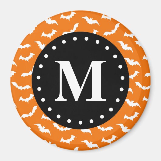 Oranje zwart Halloween Bat Pattern Monogram Magneet (Voorkant)