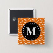 Oranje zwart Halloween Bat Pattern Monogram Vierkante Button 5,1 Cm (Voorkant /achterkant)