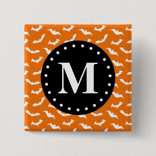Oranje zwart Halloween Bat Pattern Monogram Vierkante Button 5,1 Cm (Voorkant)