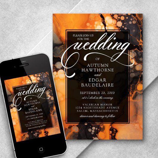 Oranje zwart Halloween bruiloft uitnodiging
