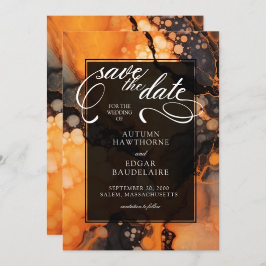 Oranje zwart Halloween bruiloft uitnodiging (Voorkant / Achterkant)