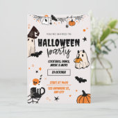 Oranje Zwart Halloween Feest Uitnodiging (Staand voorkant)