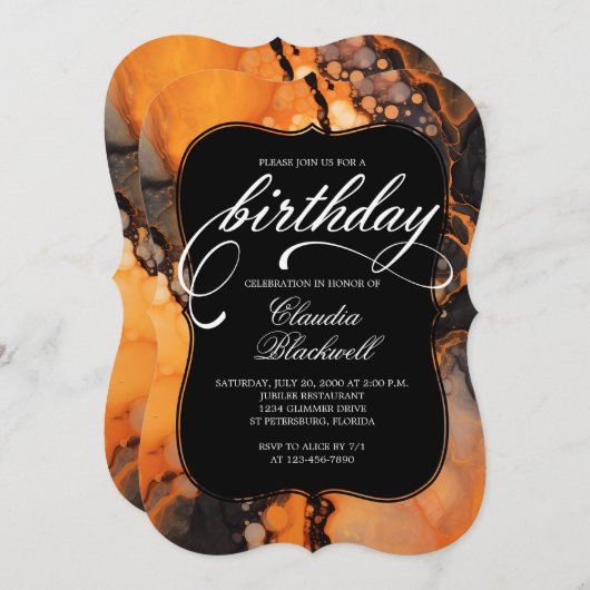 Oranje Zwart Halloween Verjaardagsuitnodiging Kaart (Voorkant / Achterkant)