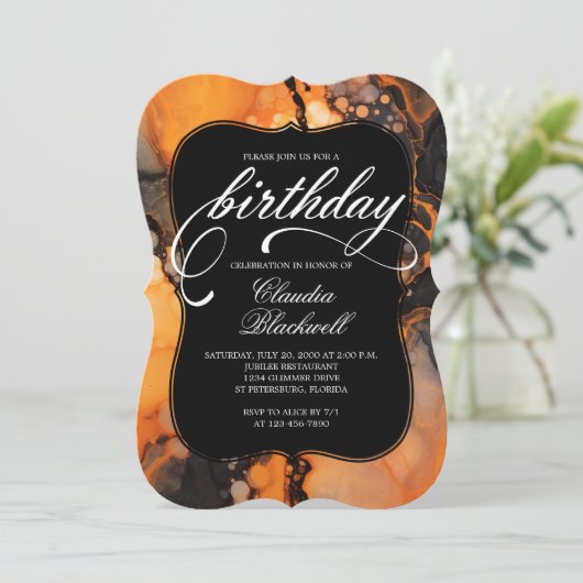 Oranje Zwart Halloween Verjaardagsuitnodiging Kaart (Staand voorkant)