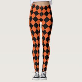 Oranje Zwart Harlekijn Diamant Schaken Patroon Leggings