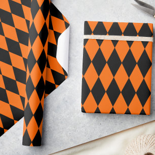 Oranje Zwart Harlekijn Diamanten Dambord Patroon O Cadeaupapier