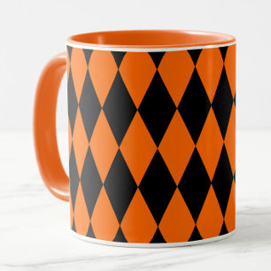 Oranje Zwart Harlekijn Diamanten Dammen Design Mok