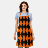 Oranje Zwart Harlekijn Diamanten Dammen Design Schort (Gedragen)