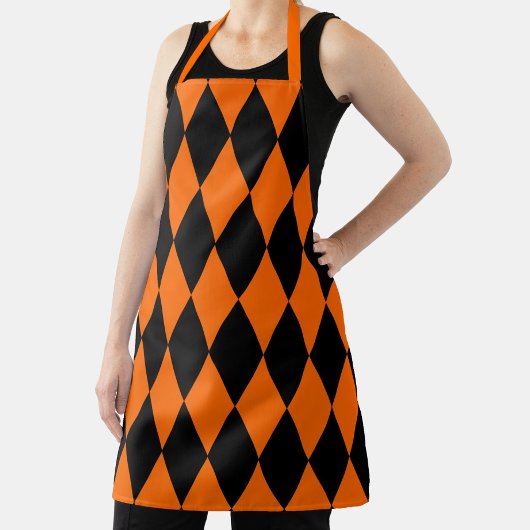 Oranje Zwart Harlekijn Diamanten Dammen Design Schort