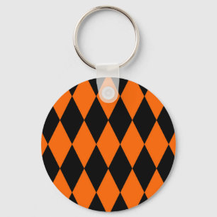 Oranje Zwart Harlekijn Diamanten Dammen Design Sleutelhanger