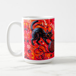 Oranje Zwart Kat   Koffiemok