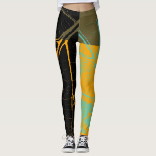  Oranje zwart leder Leggings