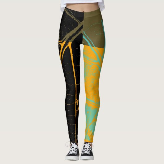  Oranje zwart leder Leggings (Voorkant)