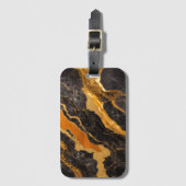 Oranje Zwart Marmer Patroon met Goud Bagagelabel (Voorkant (verticaal))