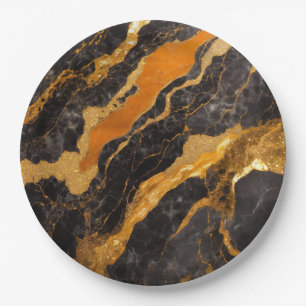 Oranje Zwart Marmer Patroon met Goud Papieren Bordje