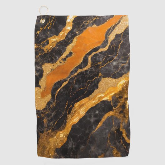 Oranje zwart marmeren patroon met goud golfhanddoek (Voorkant)