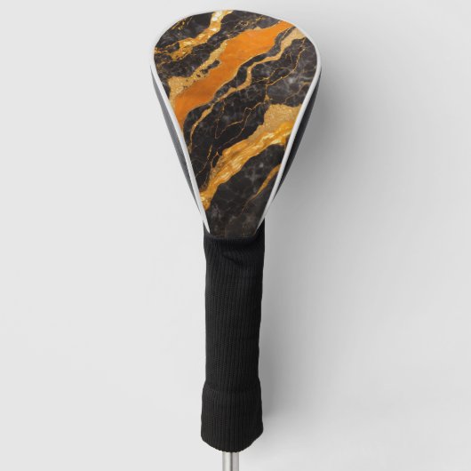 Oranje zwart marmeren patroon met goud golfheadcover (Voorkant)