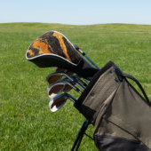 Oranje zwart marmeren patroon met goud golfheadcover (Insitu)