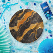 Oranje zwart marmeren patroon met goud papieren bordje (Feest)