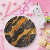 Oranje zwart marmeren patroon met goud papieren bordje (Feest)