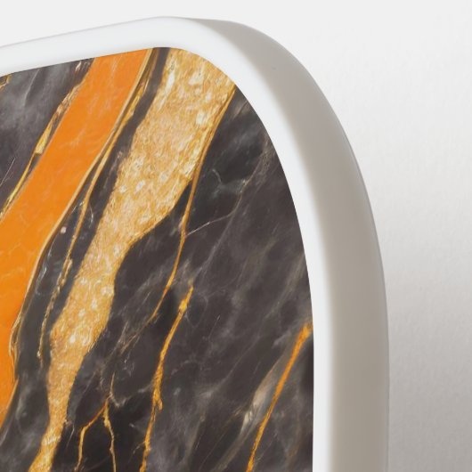 Oranje zwart marmeren patroon met goud pickleball paddle (Links Detail)