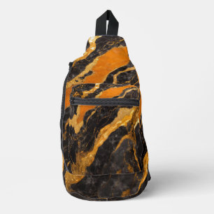 Oranje zwart marmeren patroon met goud sling bag