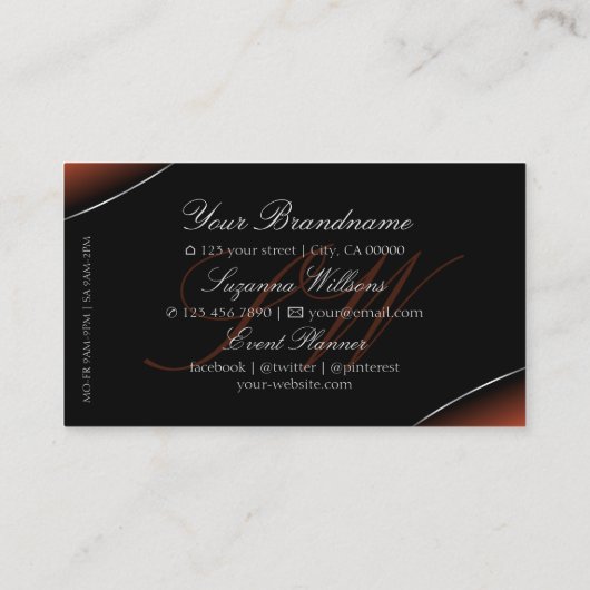 Oranje zwart met Chic Silver Border en Monogram Visitekaartje (Achterkant)
