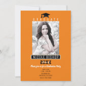 Oranje & zwart modern Afstuderen Foto Party Kaart (Voorkant)