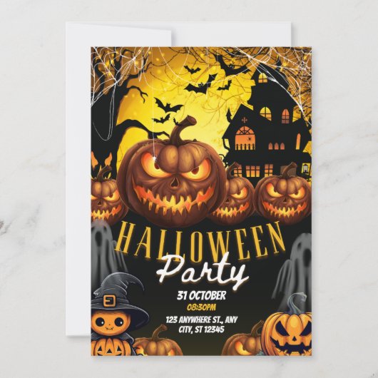 Oranje Zwart Moderne Halloween Feest Uitnodiging (Voorkant)