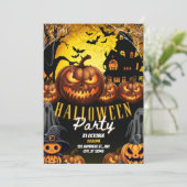 Oranje Zwart Moderne Halloween Feest Uitnodiging (Staand voorkant)