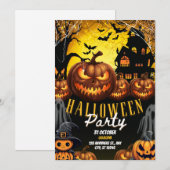 Oranje Zwart Moderne Halloween Feest Uitnodiging (Voorkant / Achterkant)