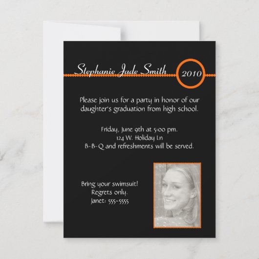 Oranje & zwart Monogram Fotouitnodiging Kaart (Achterkant)