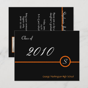 Oranje & zwart Monogram Fotouitnodiging Kaart