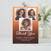 Oranje zwart ombre Afstuderen 4 foto dank u Bedankkaart (Staand voorkant)