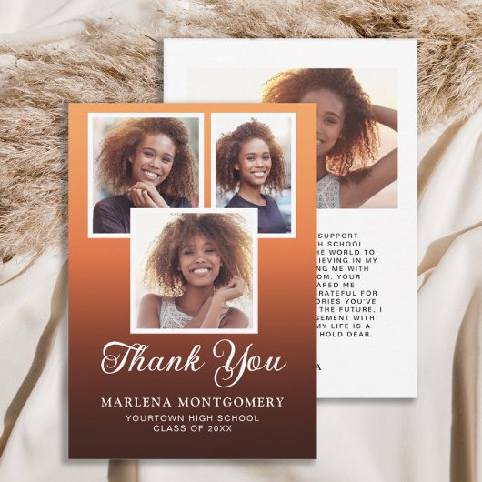 Oranje zwart ombre Afstuderen 4 foto dank u Bedankkaart