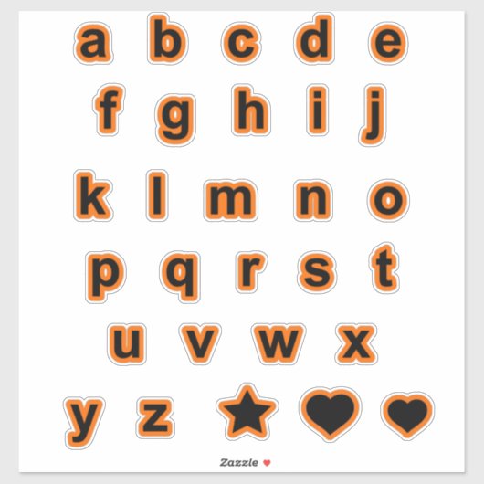 Oranje zwart onderste Hoesje tekstletters Alphabet Sticker (Vel)