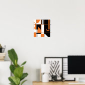 Oranje zwart op wit mozaïekachtig geometrisch ontw poster (Thuiskantoor)