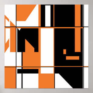 Oranje zwart op wit mozaïekachtig geometrisch ontw poster