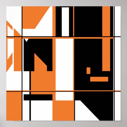 Oranje zwart op wit mozaïekachtig geometrisch ontw poster (Voorkant)