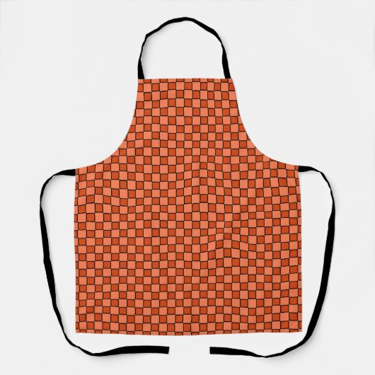 Oranje Zwart Schachbrett Gingham Patroon Schort (Voorkant)