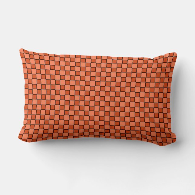 Oranje Zwart Schachbrettpatroon Kussen (Achterkant)